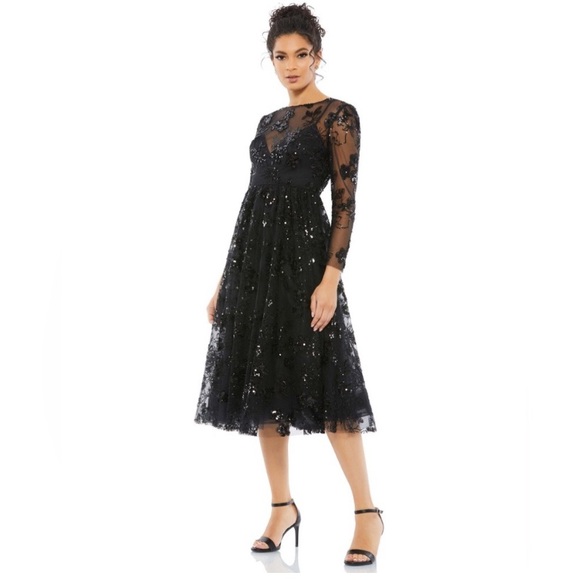 MacDuggal 67951 Embellished Illusion Long Sleeve midi dress - Picture 7 of 11